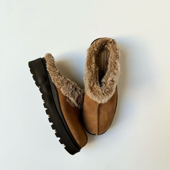 Skechers Brown Black Fuzzy inside Fortress Clog Slipper Shoes Women's 8 - Picture 10 of 11